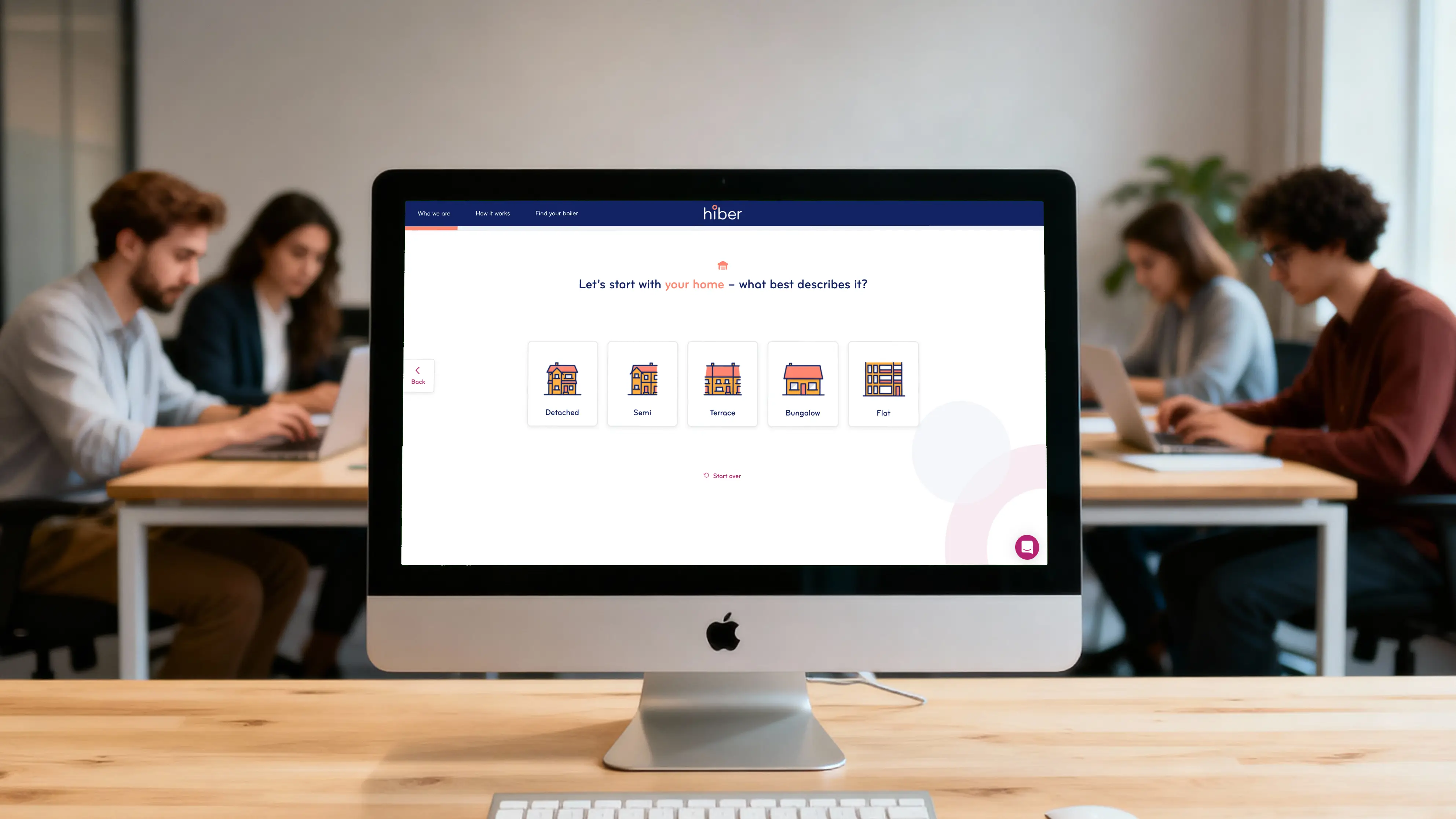Hiber UK web application interface displaying desktop operations dashboard, back office management tools, and administrative controls